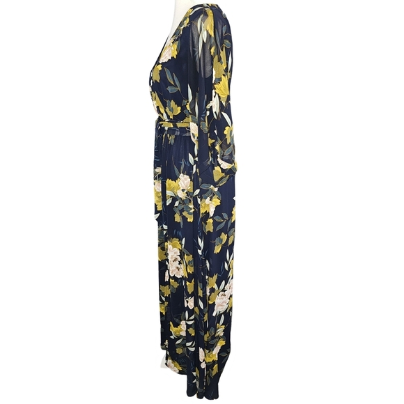 Baltic Born Kia Kimono Maxi Dress Black Floral Chiffon Slit Formal Gown Sz S - Picture 5 of 16